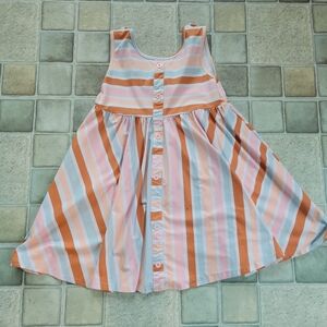Foxtail Lilies Striped Pink and Orange Twirl Dress Size 10 With Faux Buttons